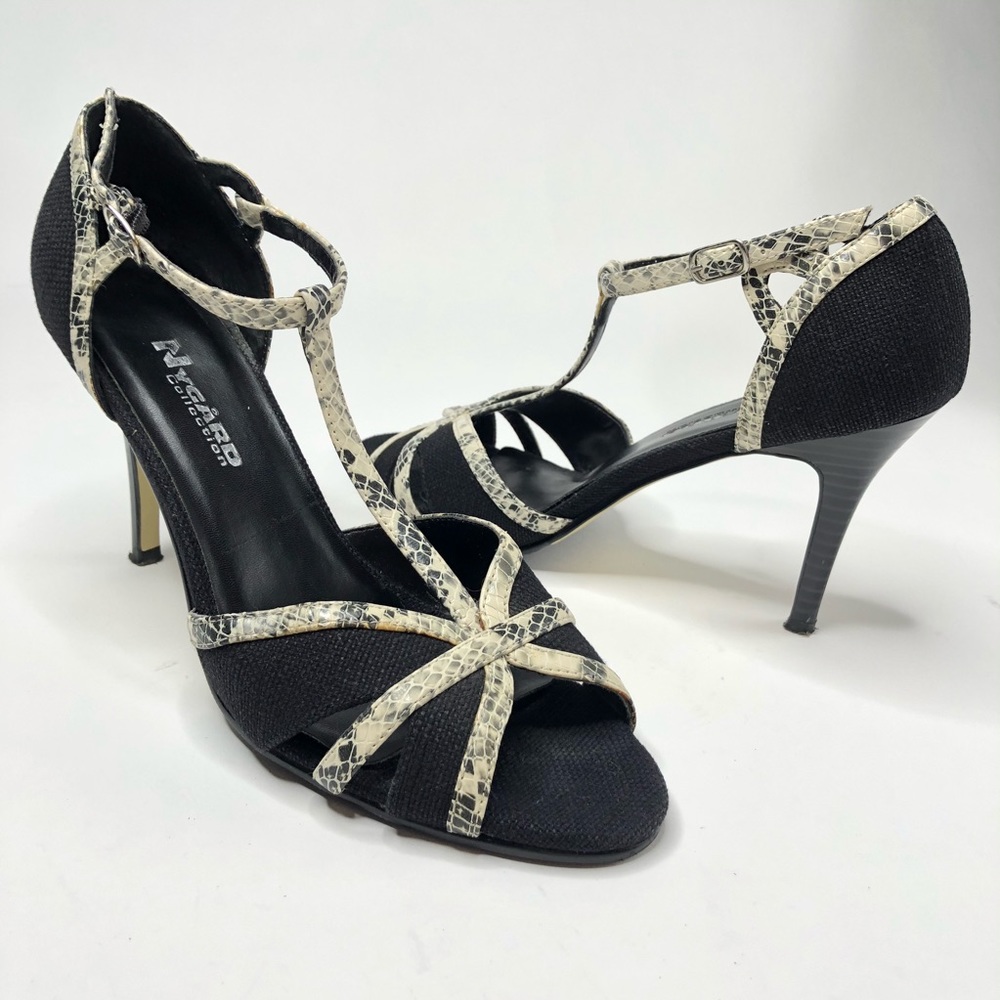Nygard T-strap Snake Print Heeled Peep-toe Sandals